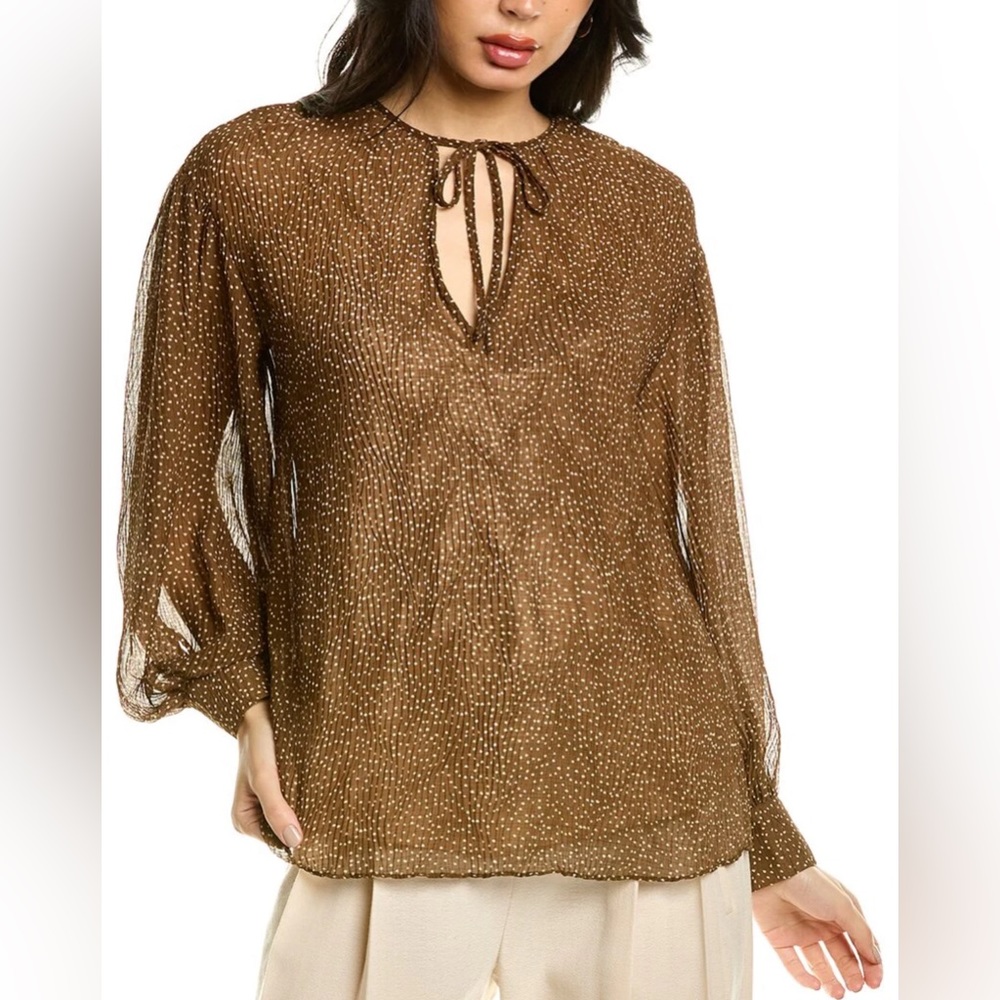 $345 NWT Vince Polka Dot Shirt Brown/White  Blouse, Sz XXXL